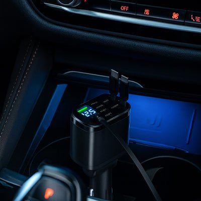 chargeur usb c angulaire noir allume cigare charge rapide duo connection