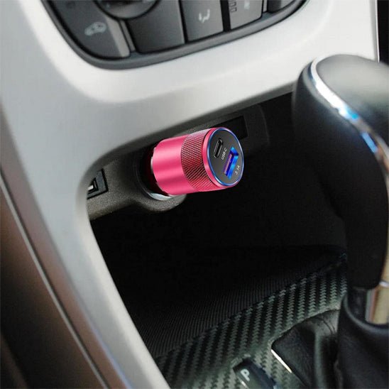 chargeur usb c duel charge voiture rouge