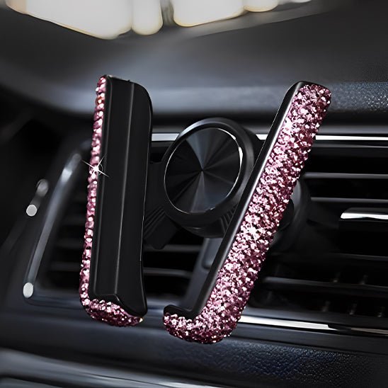 support telephone voiture elegance fixation airvent macheoires cristaux rose