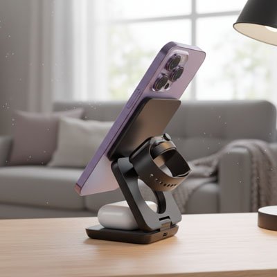 chargeur sans fil Ultra Rapide multifonction bureau noir