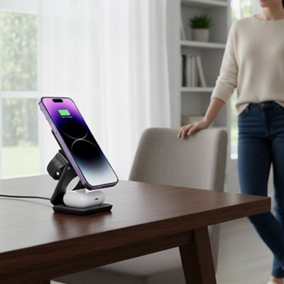 chargeur sans fil Ultra Rapide noir bureau multifonction