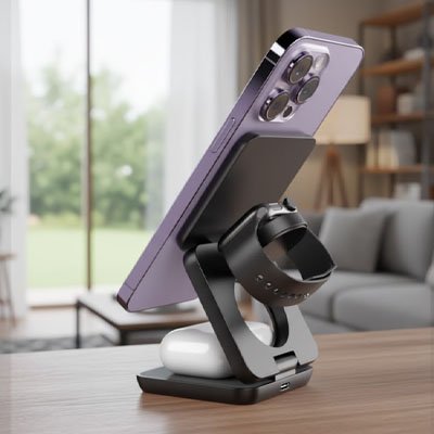 chargeur sans fil Ultra Rapide noir multifonction