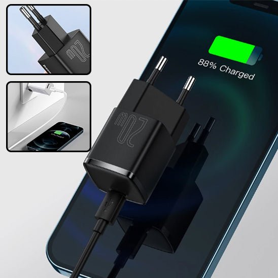 chargeur usb c plug in branchement mural noir 20w rapide