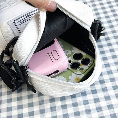 pochette telephone elegaShield blanc fermeture eclaire