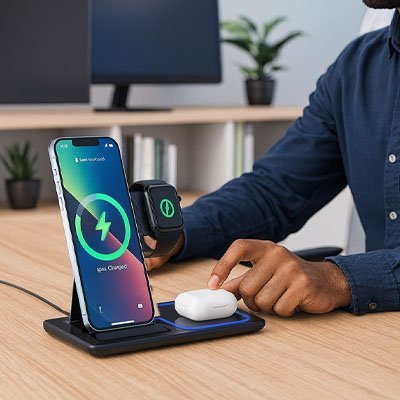 station de charge 3 en 1 MultiConnect bureau versatile noir