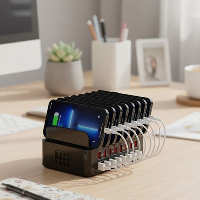 station de charge Multi appareils 4 en 1 noir bureau multicharge versatile 