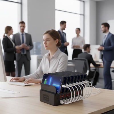 station de charge Multi appareils 4 en 1 noir bureau multicharge