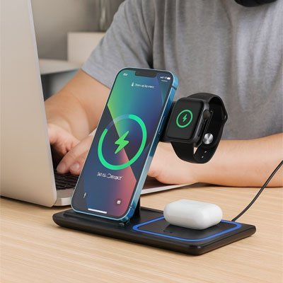 station de charge 3 en 1 MultiConnect noir bureau versatile