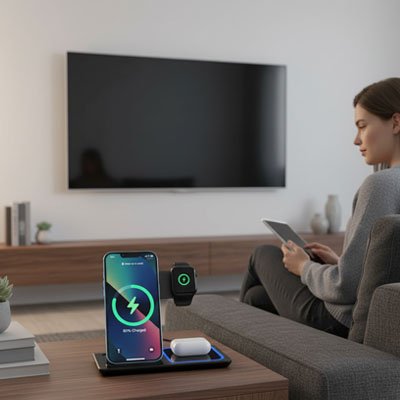 station de charge 3 en 1 MultiConnect noir bureau