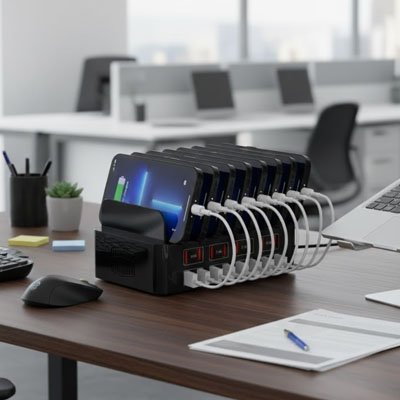 station de charge Multi appareils 4 en 1 bureau multicharge versatile noir