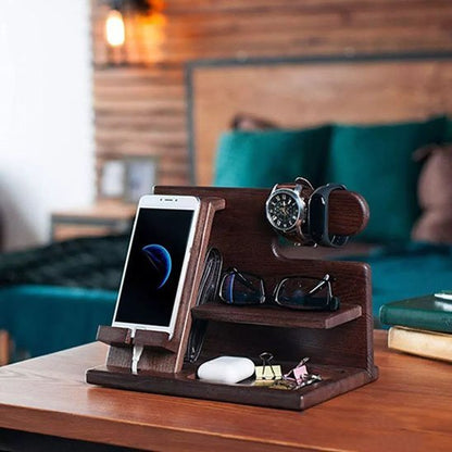 support telephone Ergowood bois multi fonction montre lunette