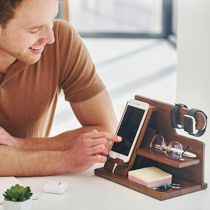 support telephone Ergowood bois bureau montre lunette portefeuille 