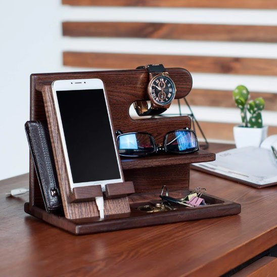 support telephone Ergowood bois multi fonction montre portefeuille 