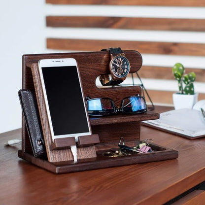 support telephone Ergowood bois multi fonction montre portefeuille 