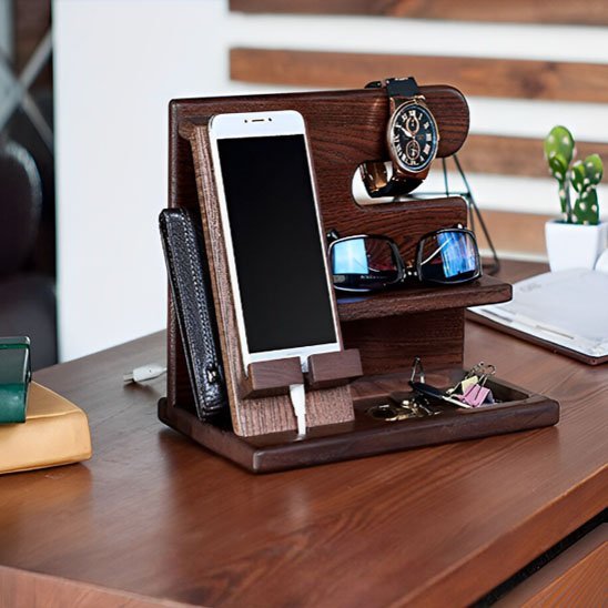 support telephone Ergowood bois  montre lunette portefeuille 