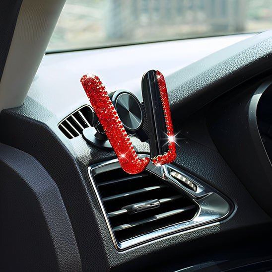 support telephone voiture elegance console macheoires bling cristaux rouge
